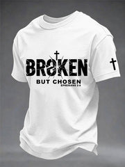 Men's Christian Cross Broken But Chosen Print Tee