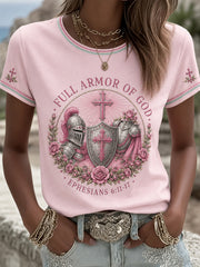 Women's Christian Full Armor Of God Print Casual Tee