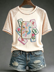 Women's Casual Mahjong-Print T-Shirts