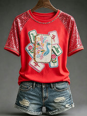 Women's Casual Mahjong-Print T-Shirts