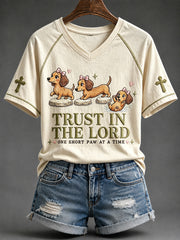Women's Trust in the Lord Funny Christian Dachshund Print V-neck Short-sleeved T-shirt