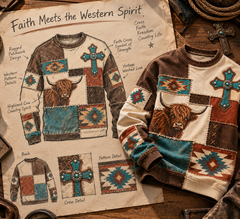 Men's Vintage Western Patchwork Cross Print Sweatshirt