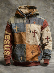 Men's Faith Cross Oversized Drop-Shoulder Hoodie with Pockets