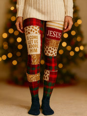 Women's Christmas Christian Cross Plaid Printed Leggings