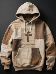Men's Faith Patchwork Print Oversized Drop-Shoulder Hoodie with Pockets