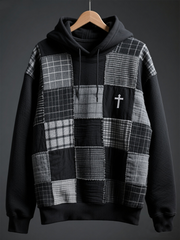 Men's Faith Patchwork Print Drop-Shoulder Hoodie (No Pockets)