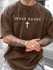 Men's Jesus Saves Faith Print T-shirt