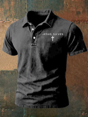 Men's Jesus Saves Faith Print Polo Shirt