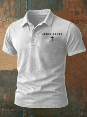 Men's Jesus Saves Faith Print Polo Shirt
