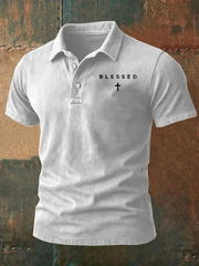 Men's Jesus Blessed Faith Print Polo Shirt