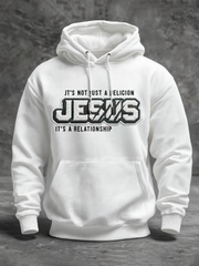 Men's JESUS Print Oversized Drop-Shoulder Hoodie with Pockets