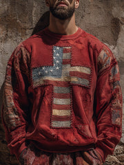 Men's Faith Cross Flag Crew Neck Sweatshirt