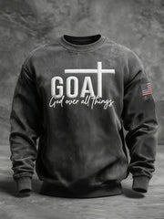 Men's Vintage God Over All Things Cross Crew Neck Sweatshirt