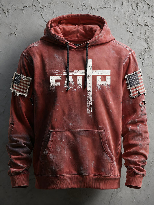 Men's Faith Cross Printed Long Sleeve Hooded Sweatshirt