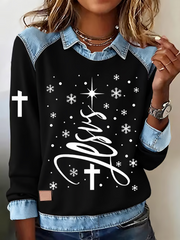 Women's Christmas Faith Cross Print Casual Long Sleeve Sweatshirt