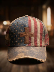 Unisex Faith Cross American Flag Print Hat