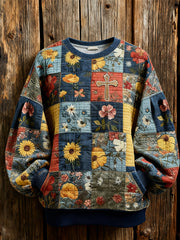 Women's Retro floral Faith Cross Printed Hoodie