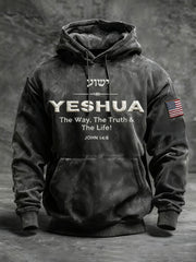 Men's Yeshua Cross Oversized Drop-Shoulder Hoodie with Pockets