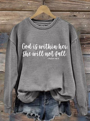 Women's God Is Within Her She Will Not Fall Printed Casual Sweatshirt