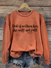 Women's God Is Within Her She Will Not Fall Printed Casual Sweatshirt