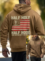 Men's Half Hood Half Holy Pray With Me Don't Play With Me Printed Hoodie