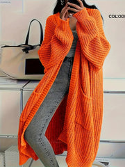 Women's Pure Color Casual Knitted Long Cardigan
