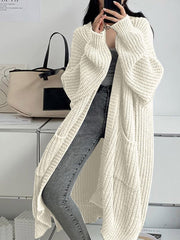 Women's Pure Color Casual Knitted Long Cardigan
