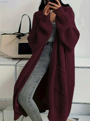 Women's Pure Color Casual Knitted Long Cardigan