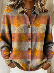 Women's Retro Color Block Stripes Print Casual Cardigan