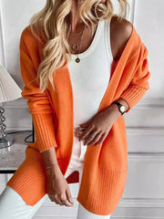Women's Pure Color Casual Mid-Length Knitted Cardigan