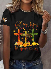 Women's Fall For Jesus, He Never Leaves Cross Short Sleeve T-Shirt