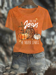 Women's Fall For Jesus, He Never Leaves Cross Short Sleeve T-Shirt