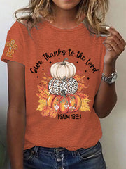 Women's Give Thanks to the Lord Christian Cross Thankful Pumpkins Short Sleeve T-Shirt