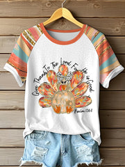 Women's Give Thanks To The Lord For He Is Good Psalm 136:1 Short Sleeve T-shirt