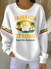 Women's Retro Jamaica Strong Save The Animals Reggae Red, Green, And Gold Print Sweatshirt