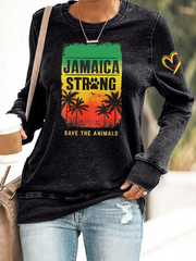 Women's Retro Jamaica Strong Save The Animals Reggae Red, Green, And Gold Print Sweatshirt