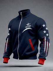 Men's Cross Print Casual Zip-Up Top
