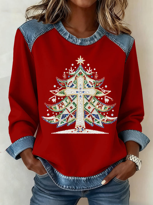 Women's Christmas Pattern Patchwork Art Sweatshirt
