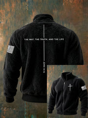 Men's Jesus The Way The Truth The Life John 14:6 Christian Cross Zipper Flannel Hoodie