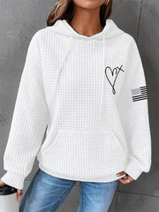 Women's Jesus Has My Back Cross Faith USA Flag Print Casual Waffle Hoodie