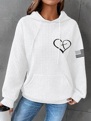 Women's Jesus Has My Back Cross Faith USA Flag Print Casual Waffle Hoodie