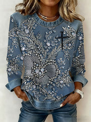 Women's Floral Cross Print Casual T-shirt