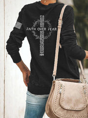 Women's Faith Over Fear USA Flag Print Casual Sweatshirt