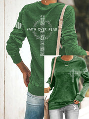 Women's Faith Over Fear USA Flag Print Casual Sweatshirt