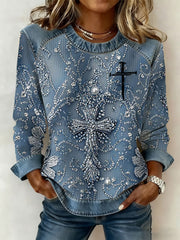 Women's Floral Cross Print Casual T-shirt