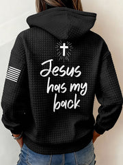 Women's Jesus Has My Back Casual Waffle Hoodie