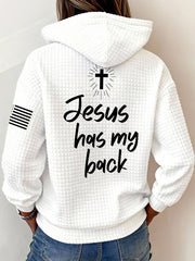Women's Jesus Has My Back Casual Waffle Hoodie