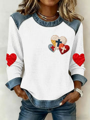 Women's Love Christian Cross Denim Patchwork Sweatshirt
