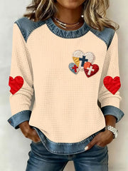 Women's Love Christian Cross Denim Patchwork Sweatshirt