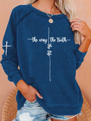 Women's Jesus The Way The Truth The Life Print Casual Sweatshirt
